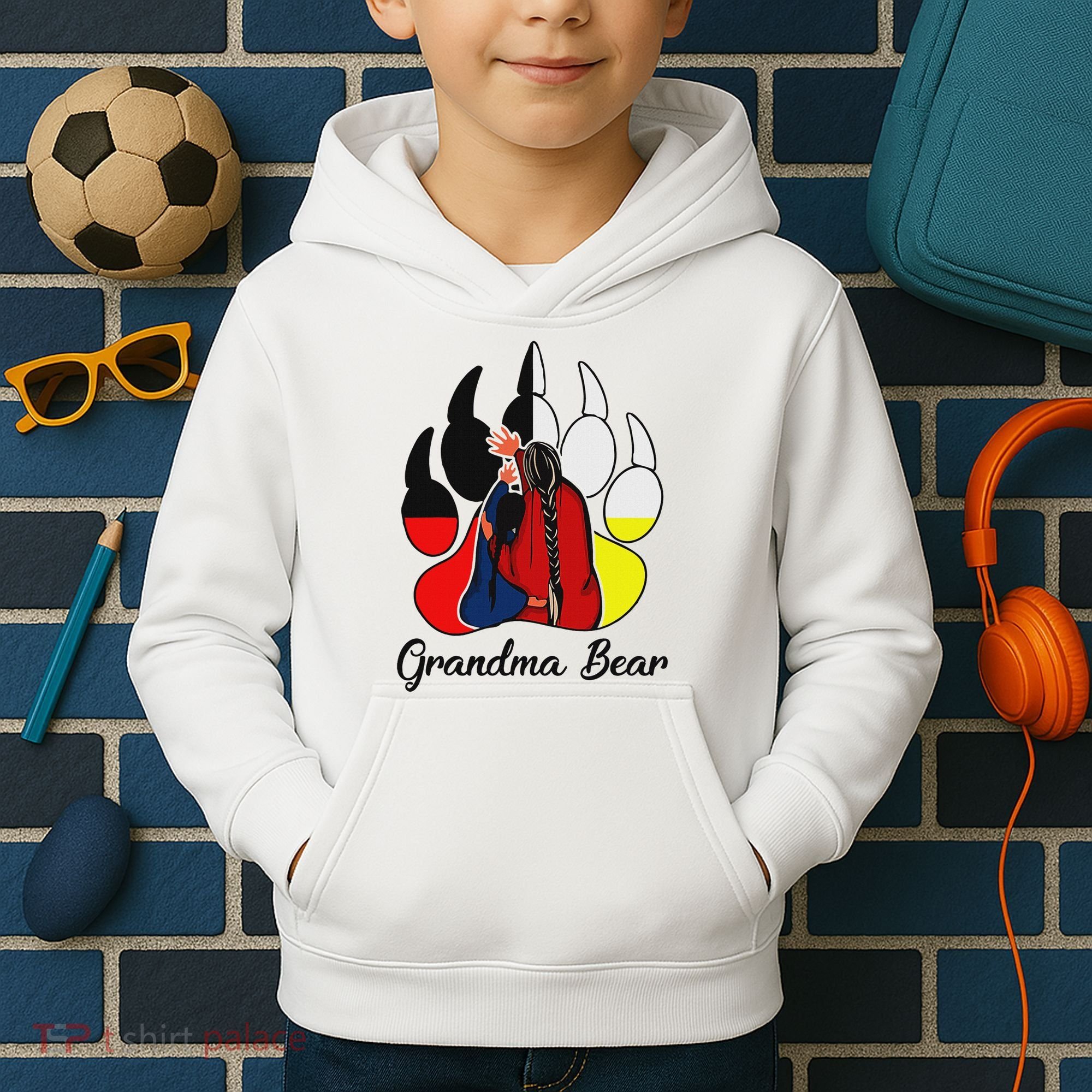 Grandma Bear Native American Kids Hoodie