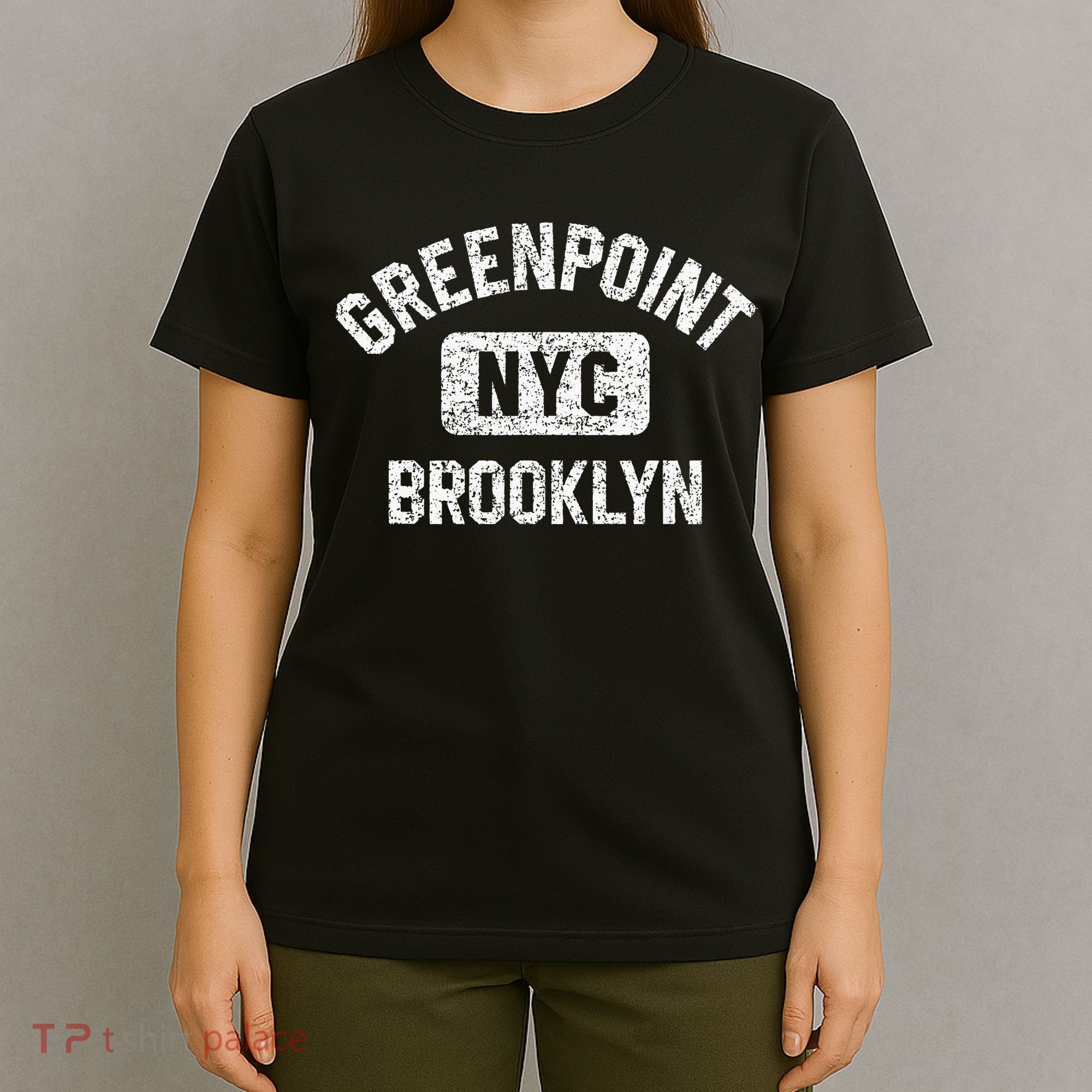 Greenpoint Brooklyn NYC Gym Style Distressed White Print T-Shirt