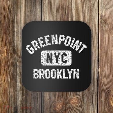 Greenpoint Brooklyn NYC Gym Style Distressed White Print Coaster