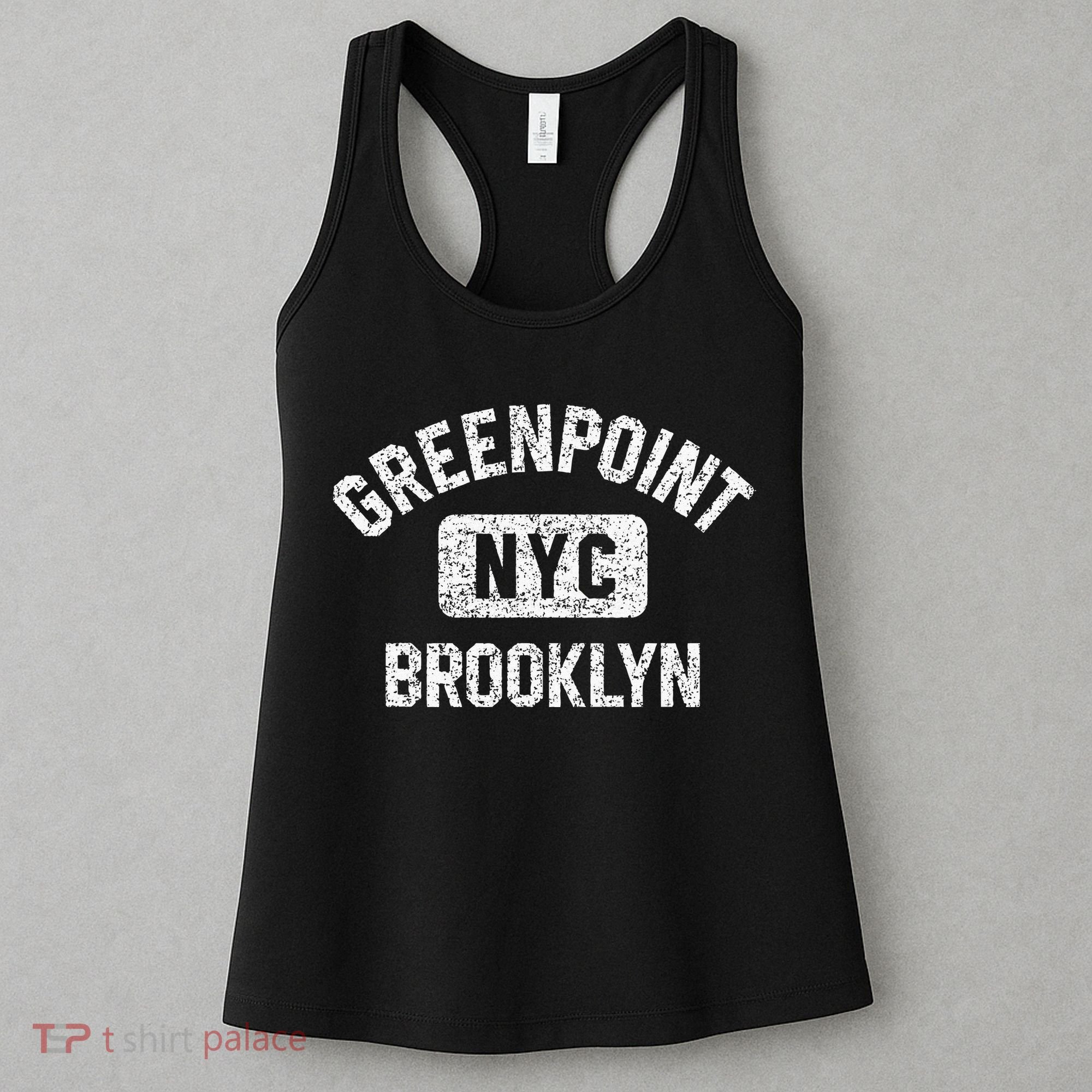 Greenpoint Brooklyn NYC Gym Style Distressed White Print Women's Tank Top