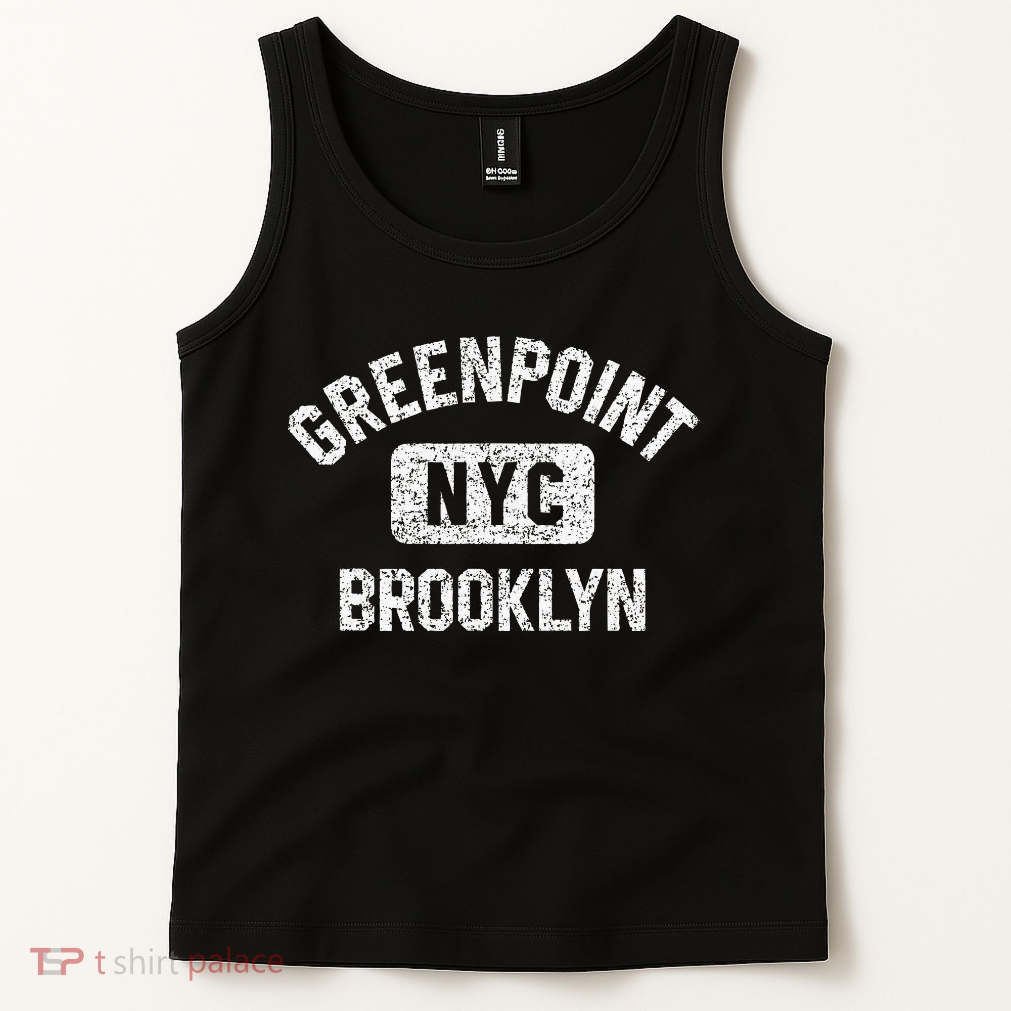 Greenpoint Brooklyn NYC Gym Style Distressed White Print Tank Top