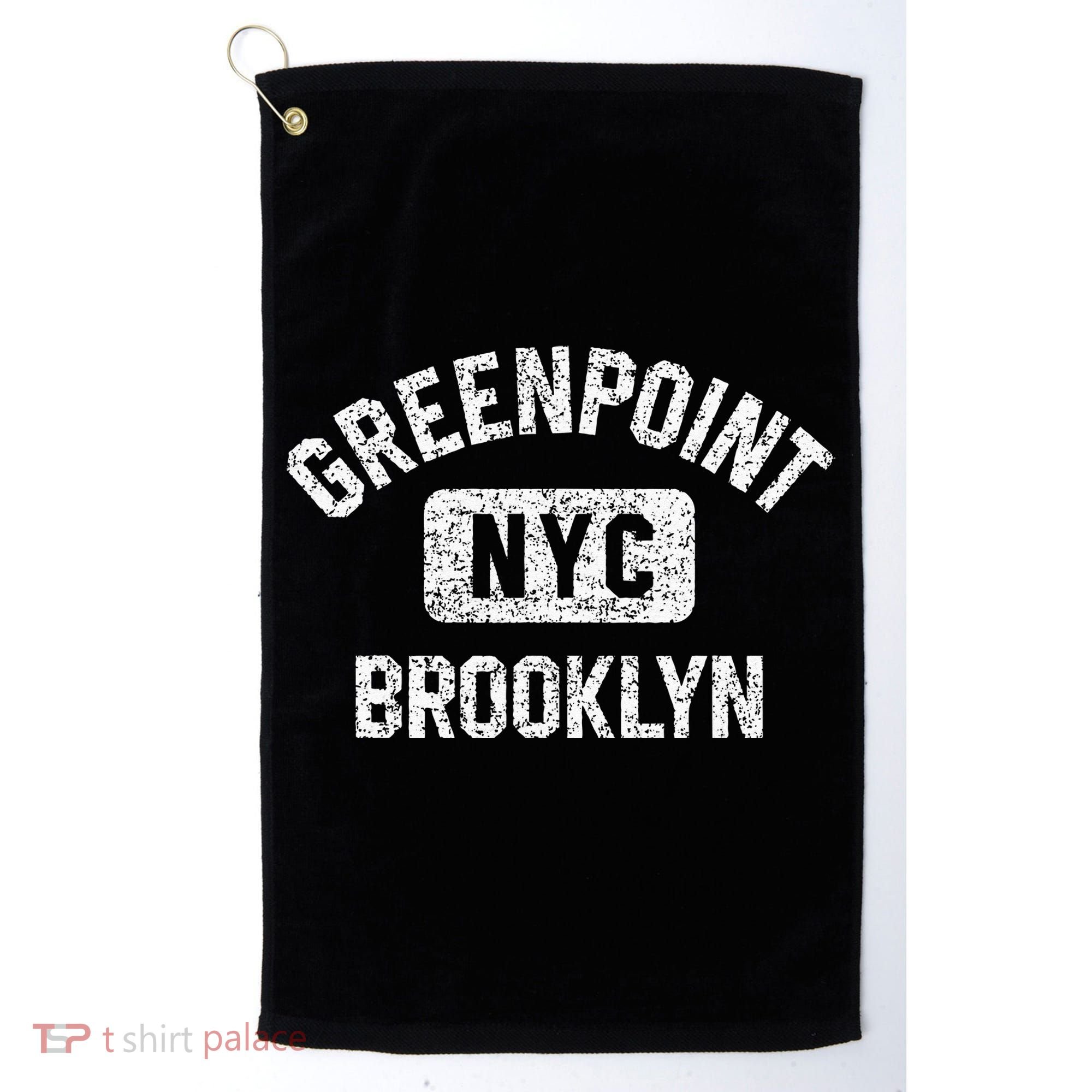 Greenpoint Brooklyn NYC Gym Style Distressed White Print Golf Towel
