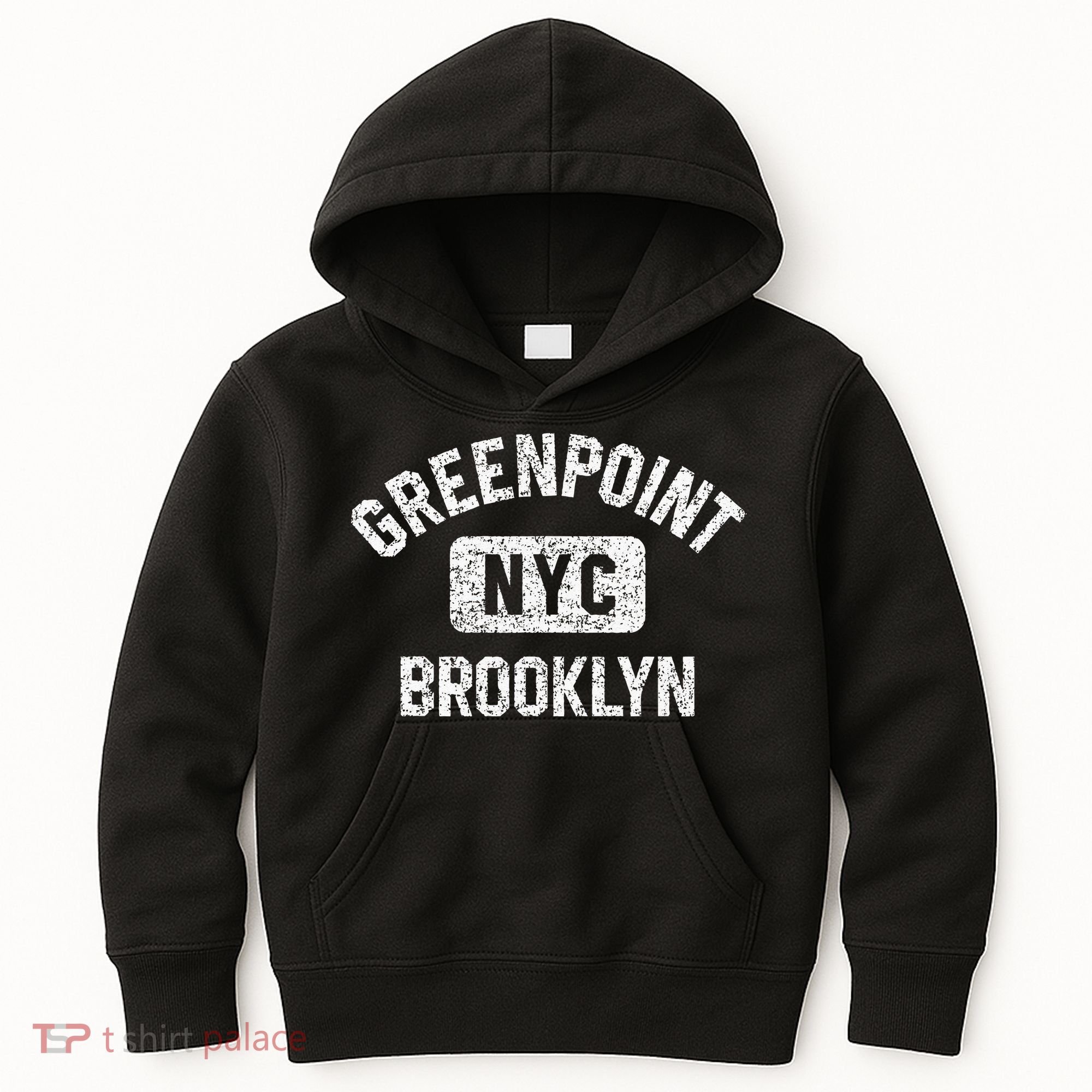 Greenpoint Brooklyn NYC Gym Style Distressed White Print Kids Hoodie