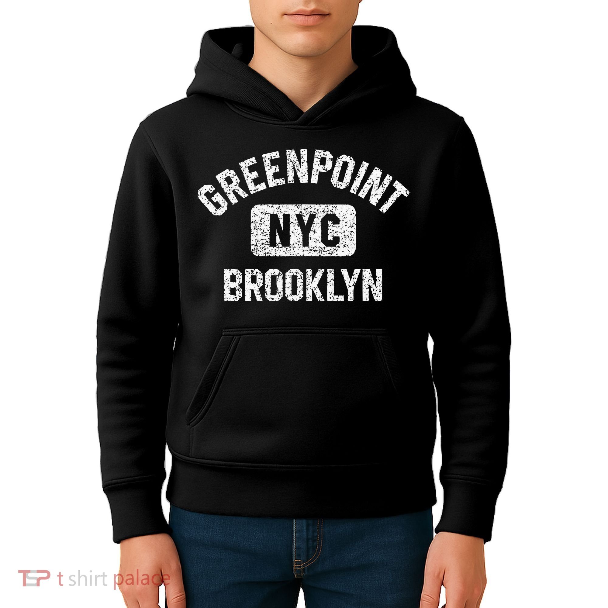 Greenpoint Brooklyn NYC Gym Style Distressed White Print Kids Hoodie
