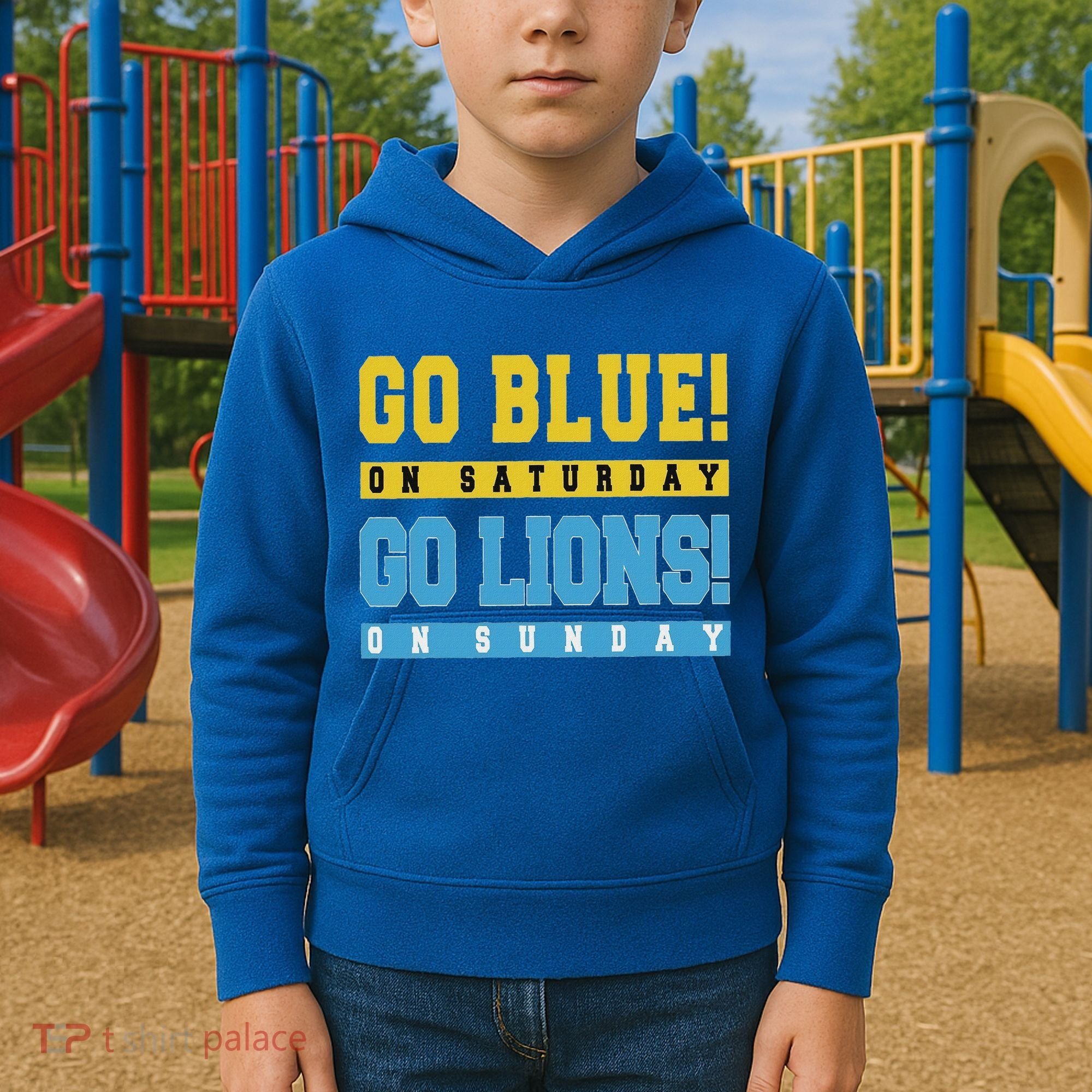 Go Blue On Saturday Go Lion On Sunday Kids Hoodie