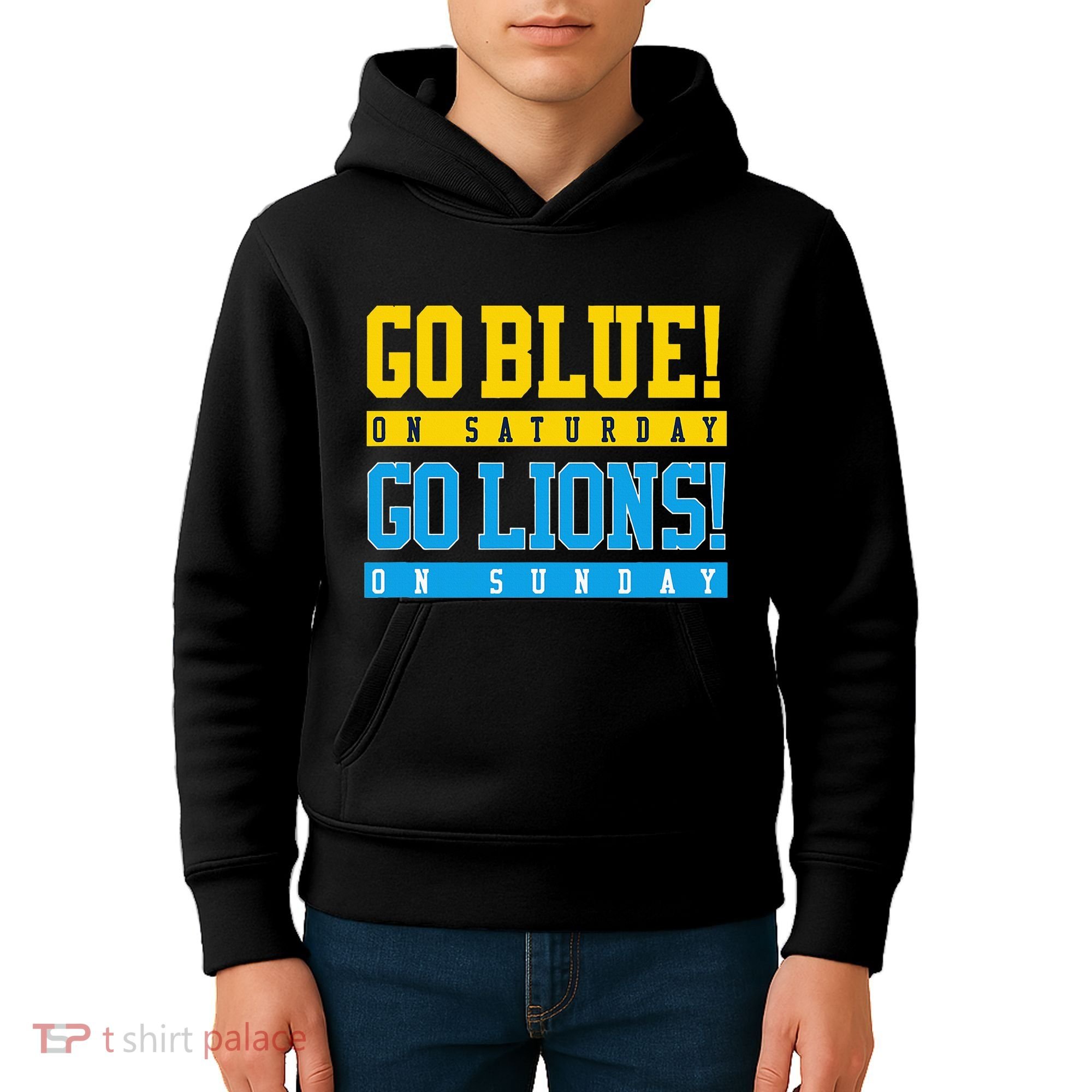 Go Blue! On Saturday Go Lions! On Sunday Football Fan Kids Hoodie