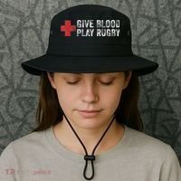 Give Blood Play Rugby Player Funny Rugger League Union Bucket Hat thumb 3