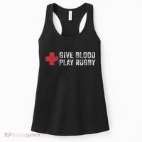 Give Blood Play Rugby Player Funny Rugger League Union Women's Tank Top thumb 0