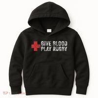 Give Blood Play Rugby Player Funny Rugger League Union Kids Hoodie thumb 0