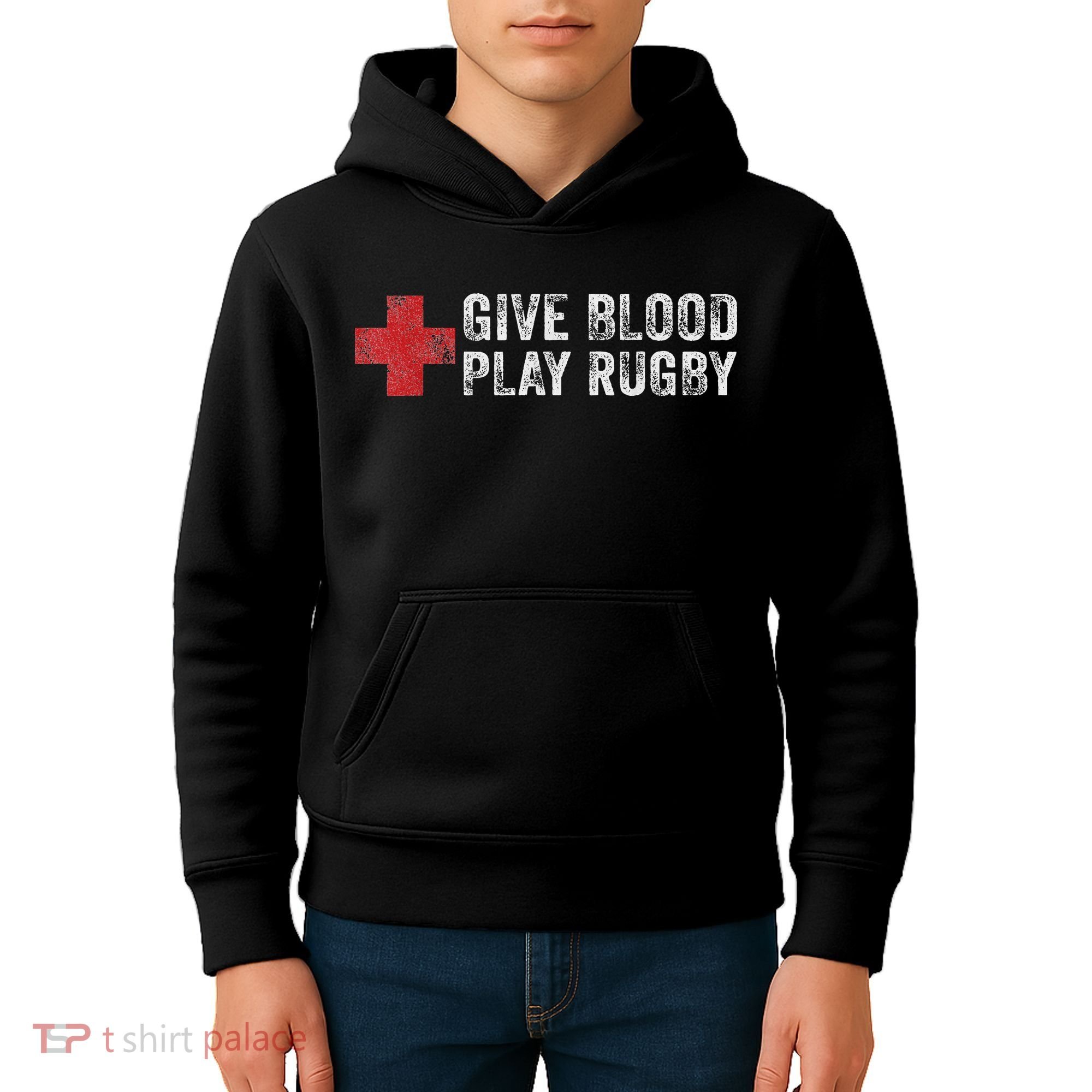 Give Blood Play Rugby Player Funny Rugger League Union Kids Hoodie