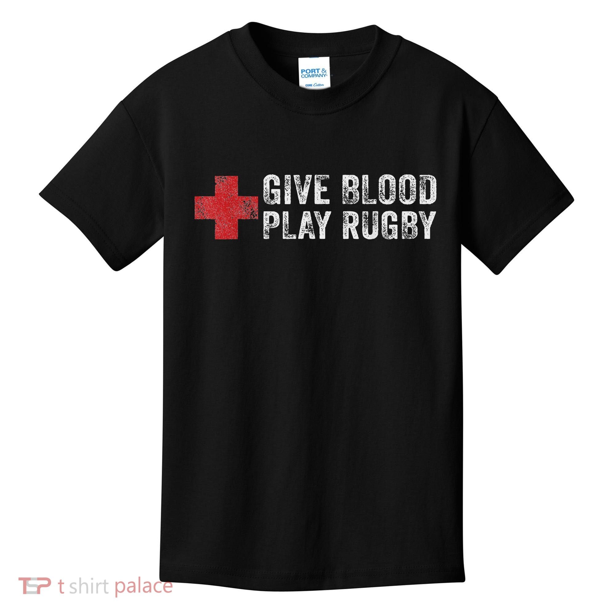 Give Blood Play Rugby Player Funny Rugger League Union Kids T-Shirt