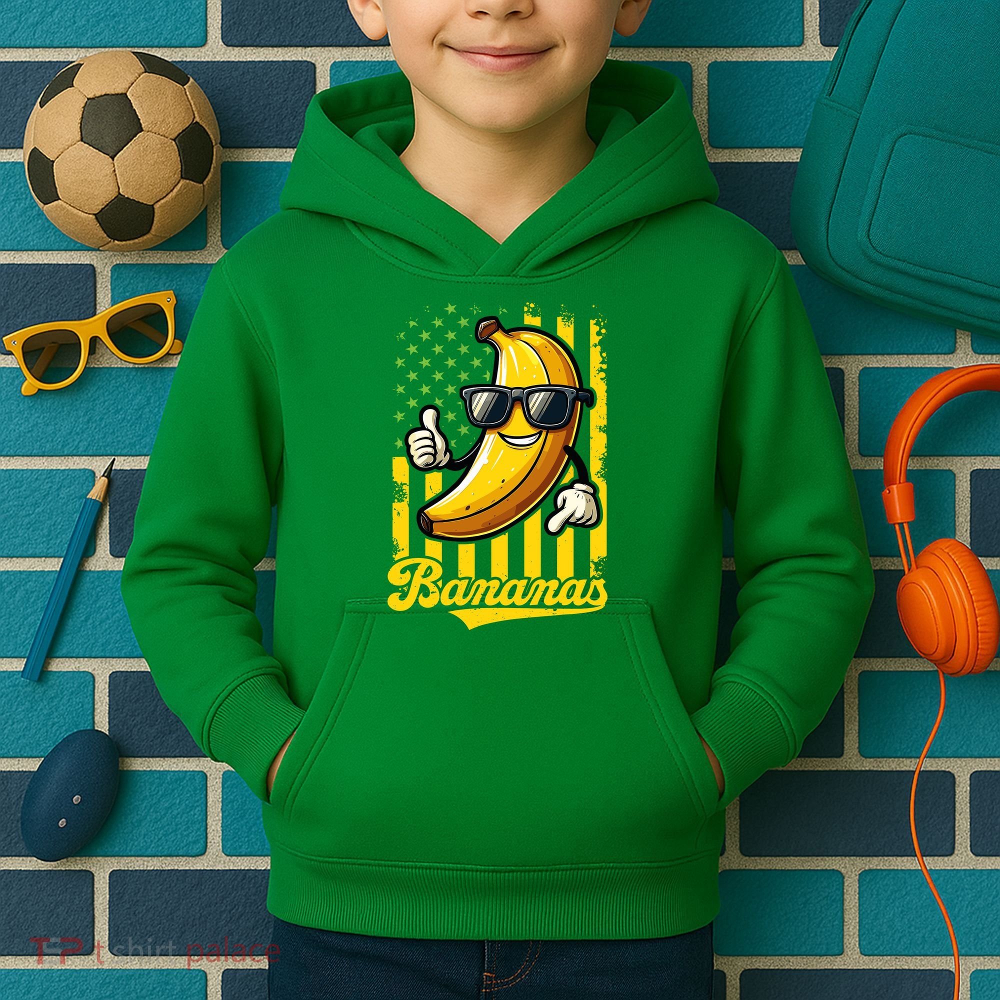 Graphic Bananas Proud Name Retro American Flag Bananas Lover Kids Hoodie