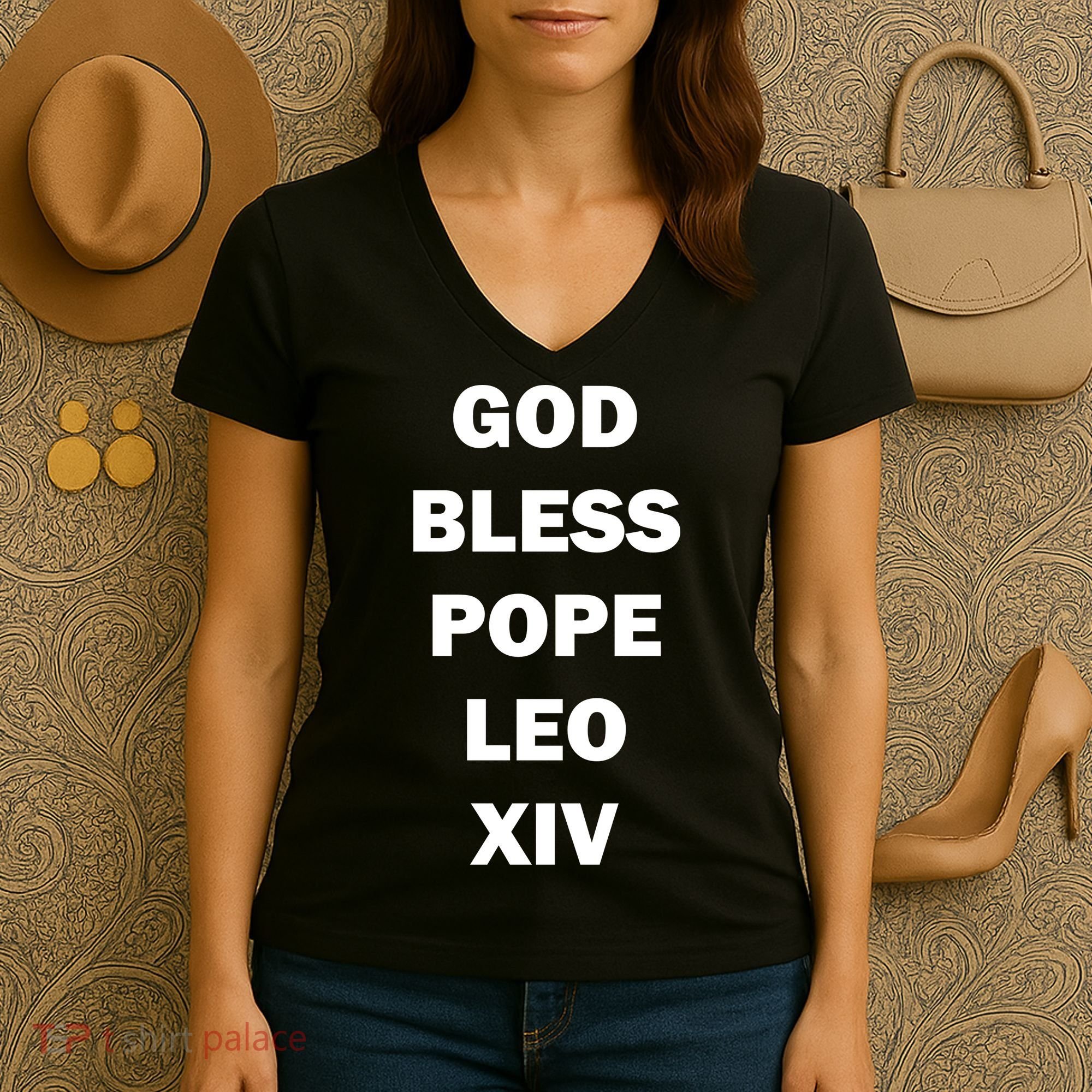 God Bless Pope Leo XIV Women's V-Neck T-Shirt