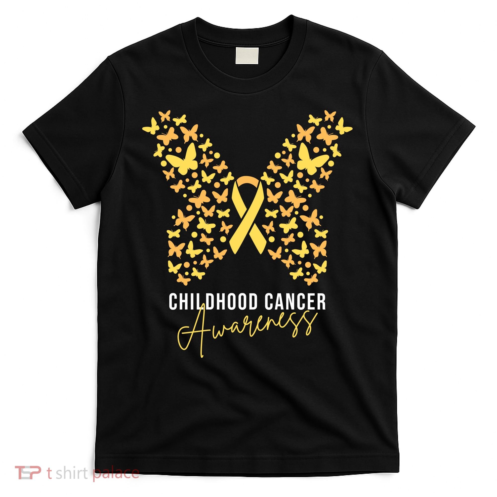 Gold Butterfly Ribbon Childhood Cancer Awareness T-Shirt