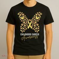 Gold Butterfly Ribbon Childhood Cancer Awareness T-Shirt thumb 3