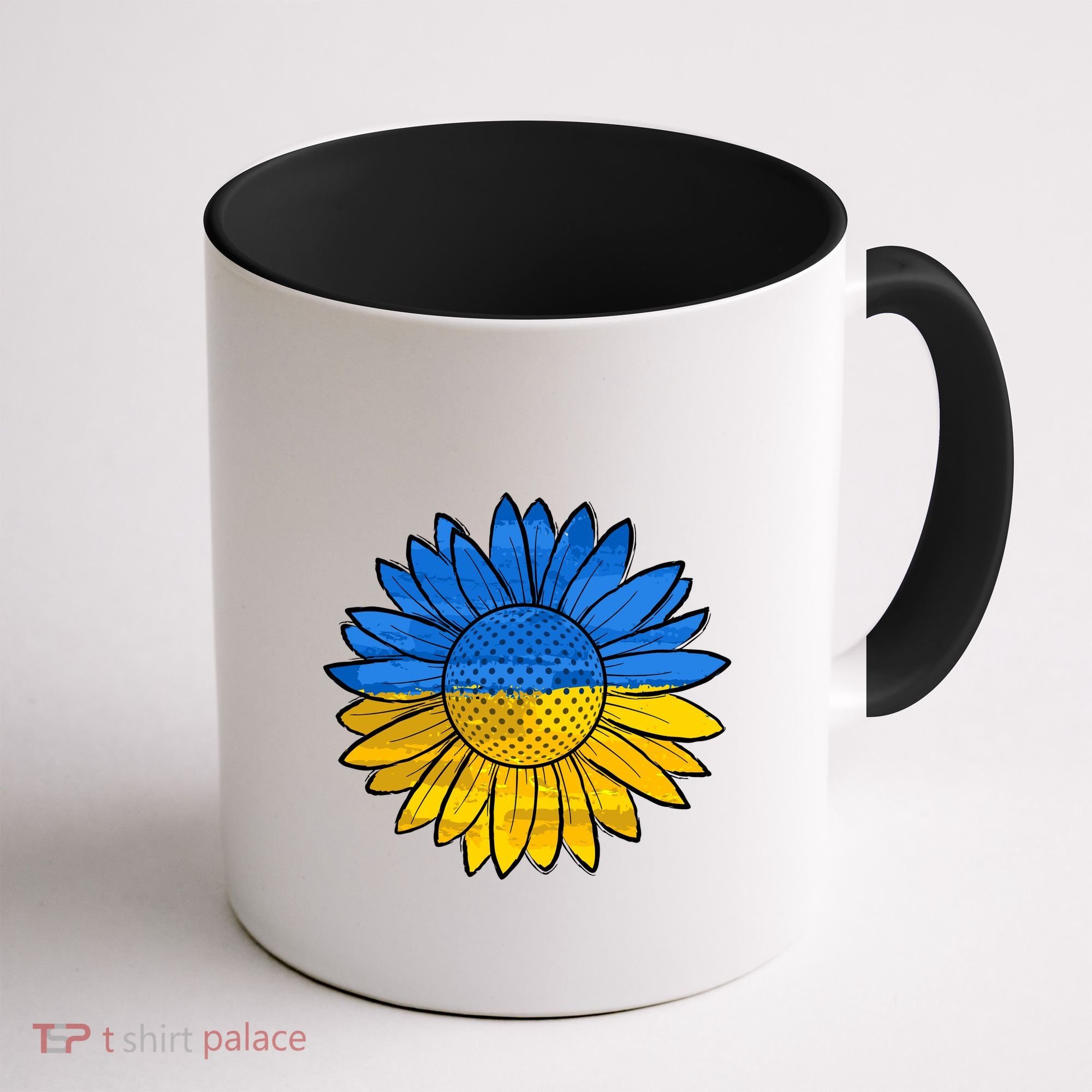 Gold & Blue Sunflower Flag Support Stand With Coffee Mug