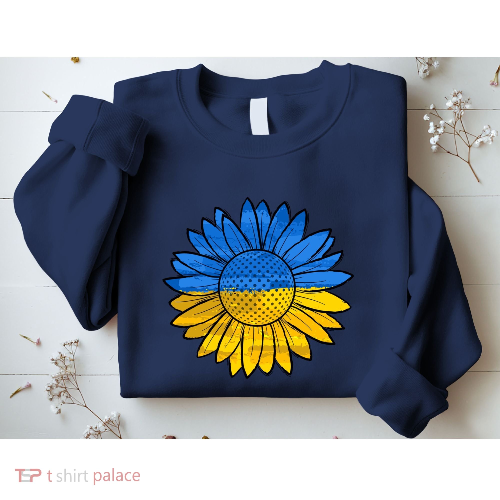 Gold & Blue Sunflower Flag Support Stand With Sweatshirt