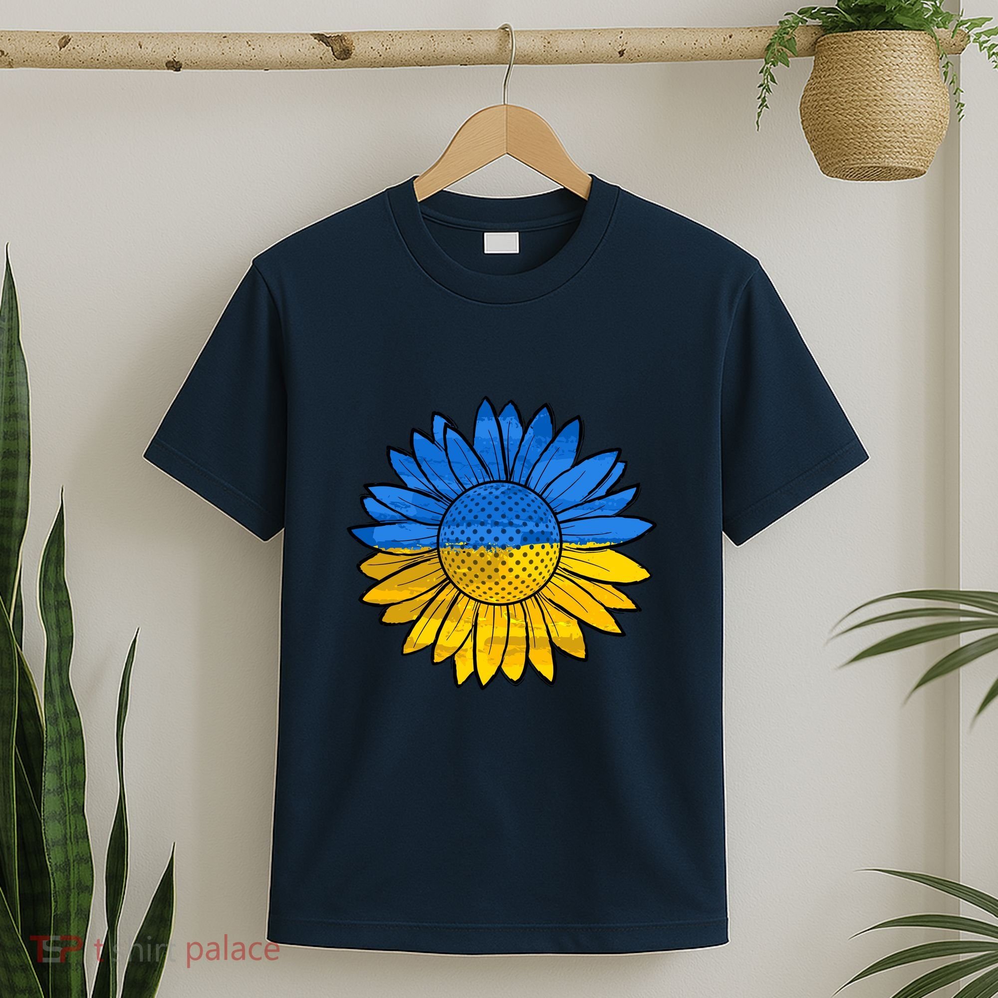 Gold & Blue Sunflower Flag Support Stand With T-Shirt