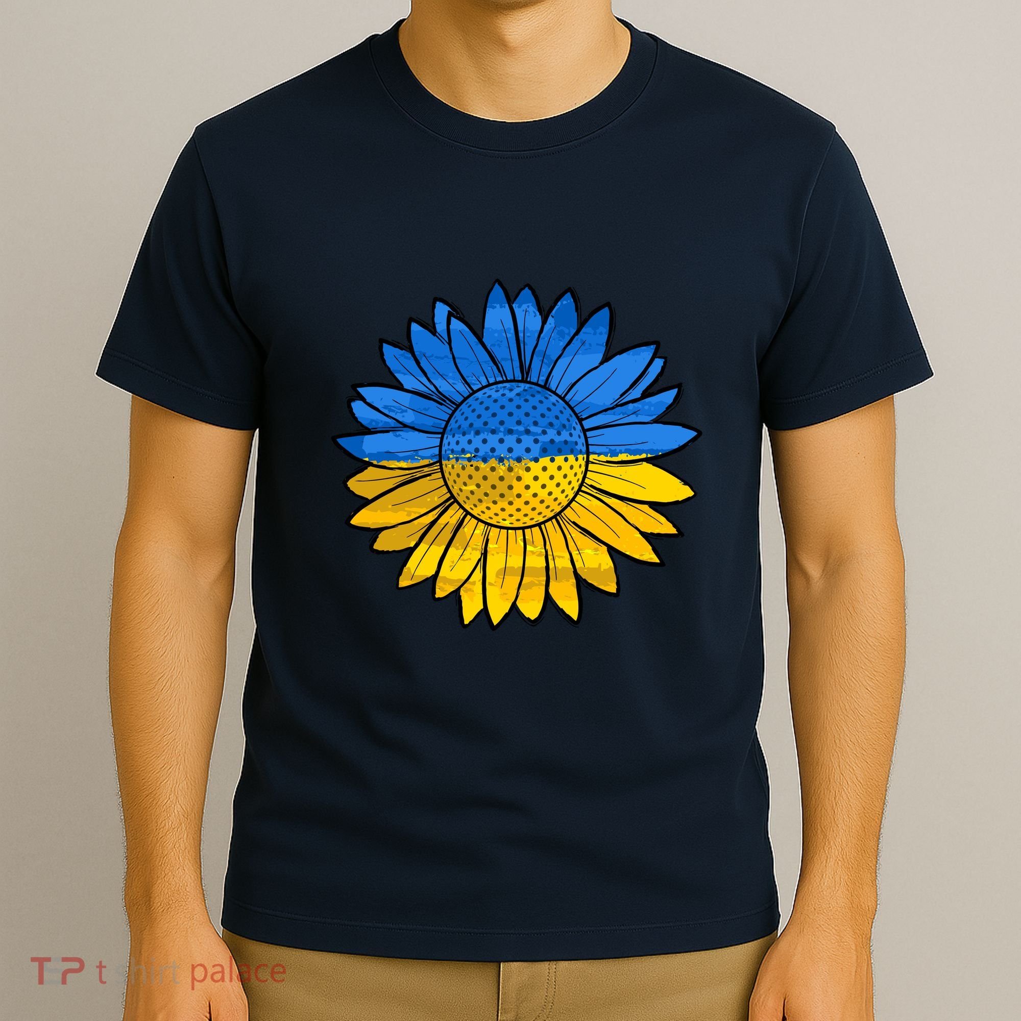 Gold & Blue Sunflower Flag Support Stand With T-Shirt