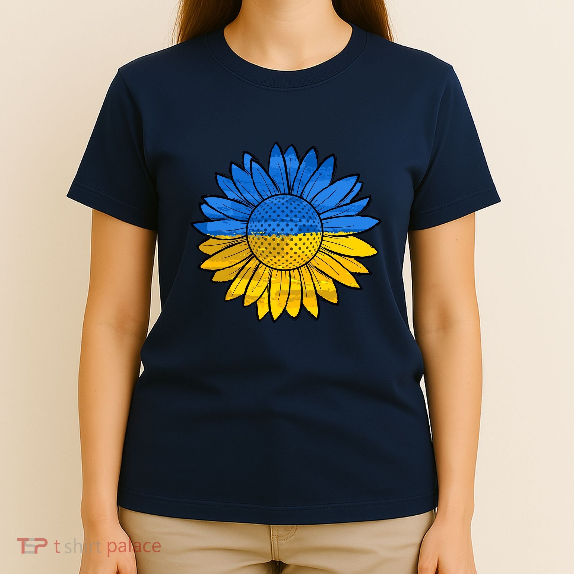 Gold & Blue Sunflower Flag Support Stand With T-Shirt