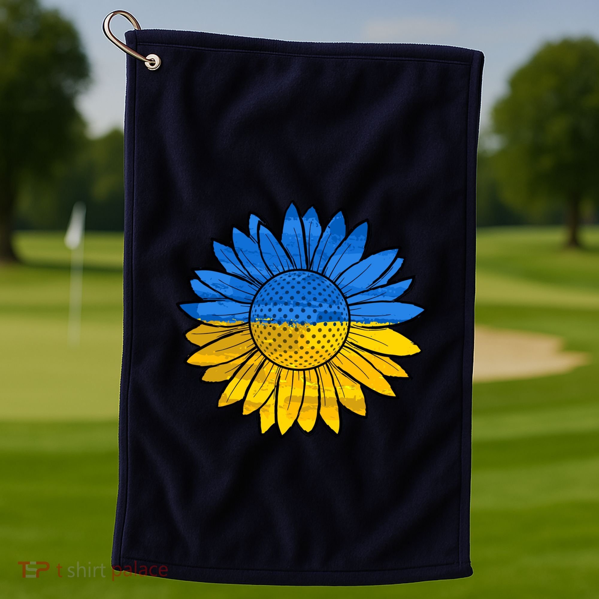 Gold & Blue Sunflower Flag Support Stand With Golf Towel