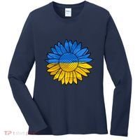 Gold & Blue Sunflower Flag Support Stand With Women's Long Sleeve Shirt thumb 0