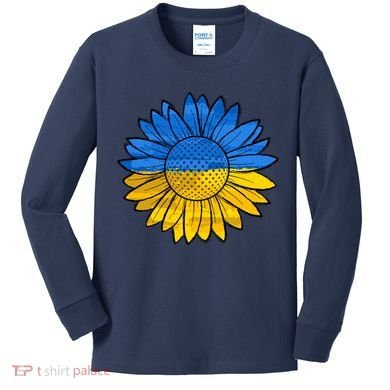 Gold & Blue Sunflower Flag Support Stand With Kids Long Sleeve Shirt