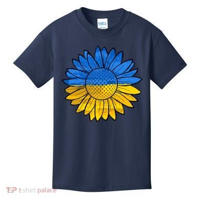 Gold & Blue Sunflower Flag Support Stand With Kids T-Shirt
