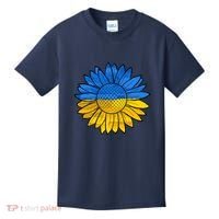 Gold & Blue Sunflower Flag Support Stand With Kids T-Shirt thumb 0