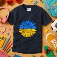 Gold & Blue Sunflower Flag Support Stand With Kids T-Shirt thumb 3