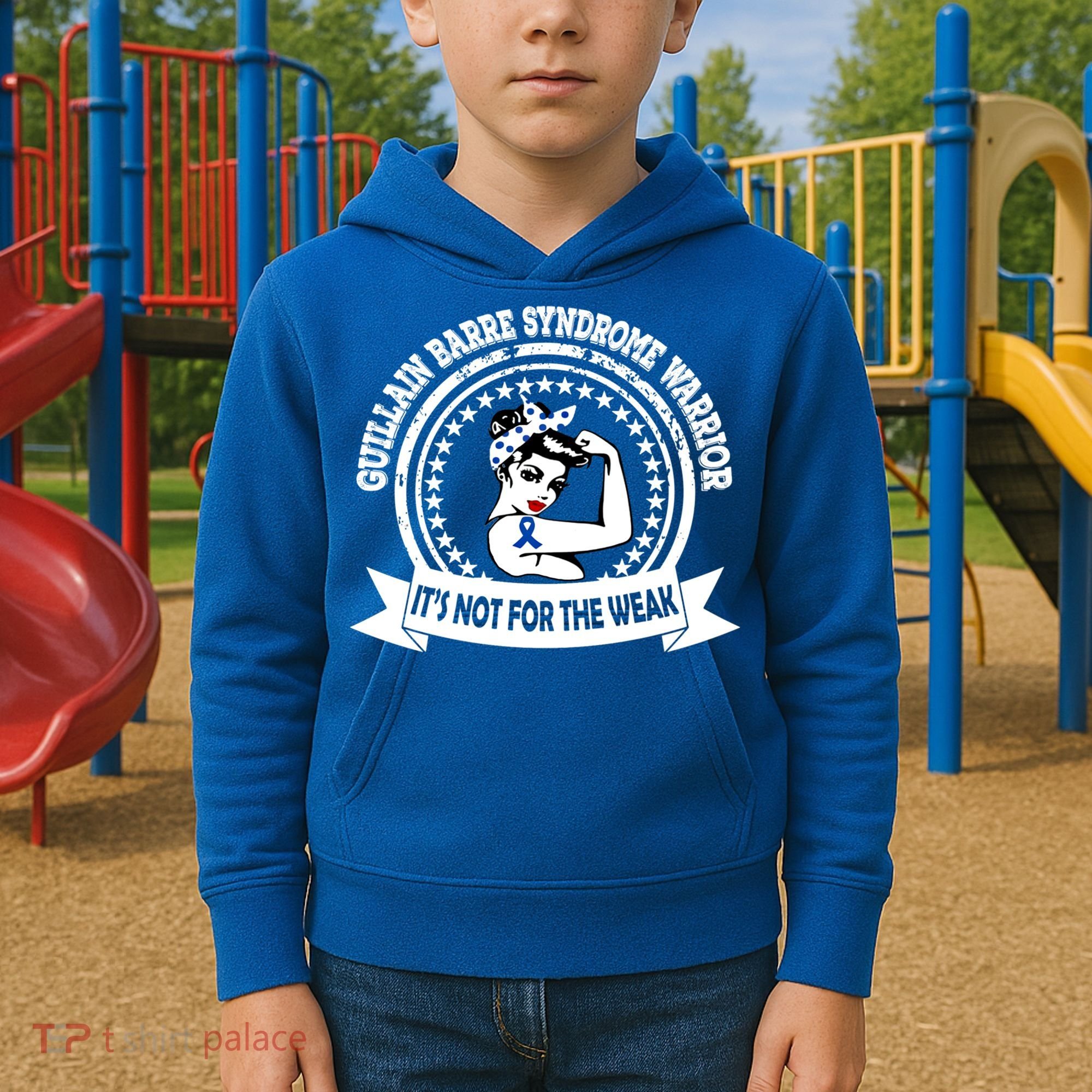 Guillain Barre Syndrome Warrior Gift Blue Ribbon Awareness Gift Kids Hoodie