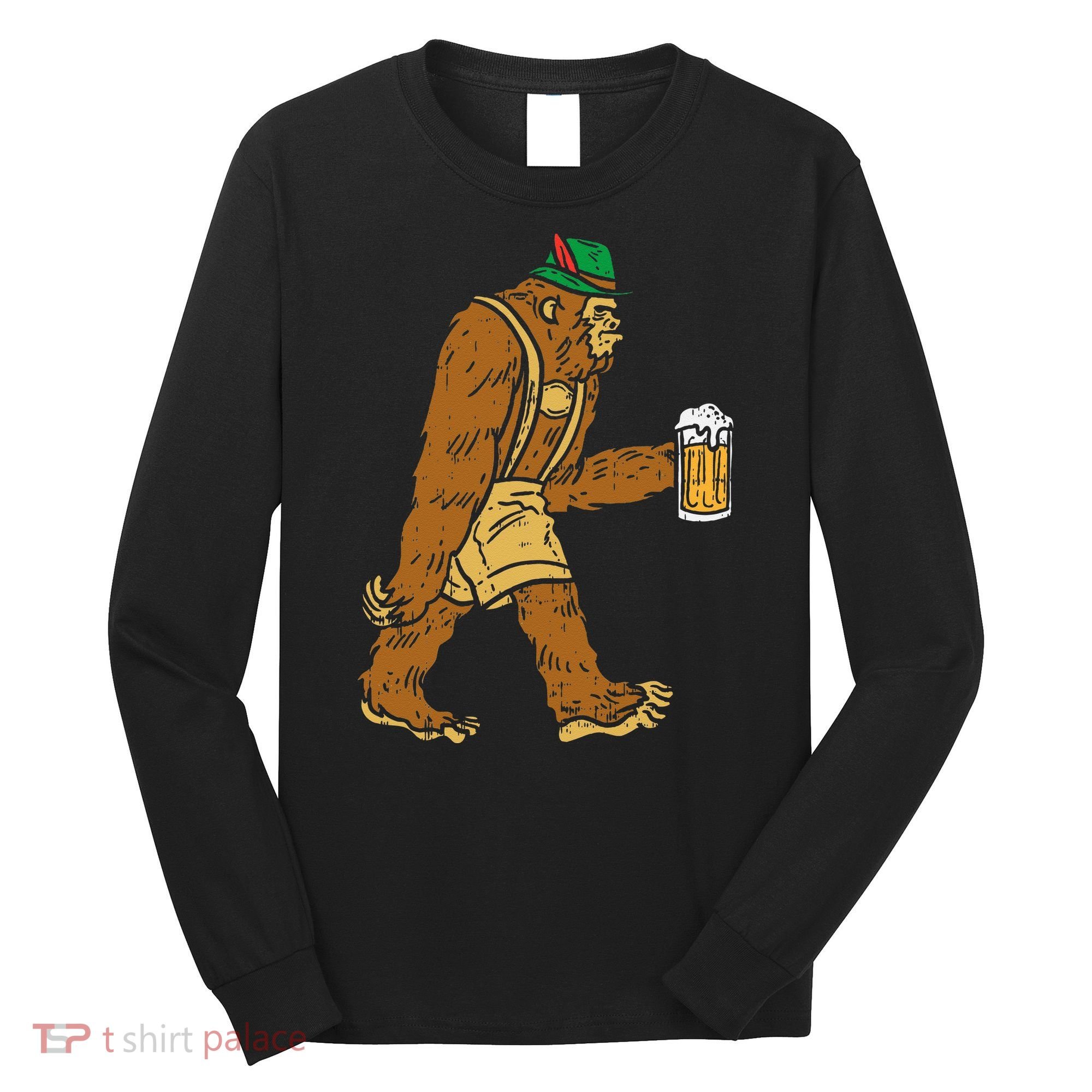 German Bigfoot Sasquatch Beer Lederhose Funny Oktoberfest Long Sleeve Shirt