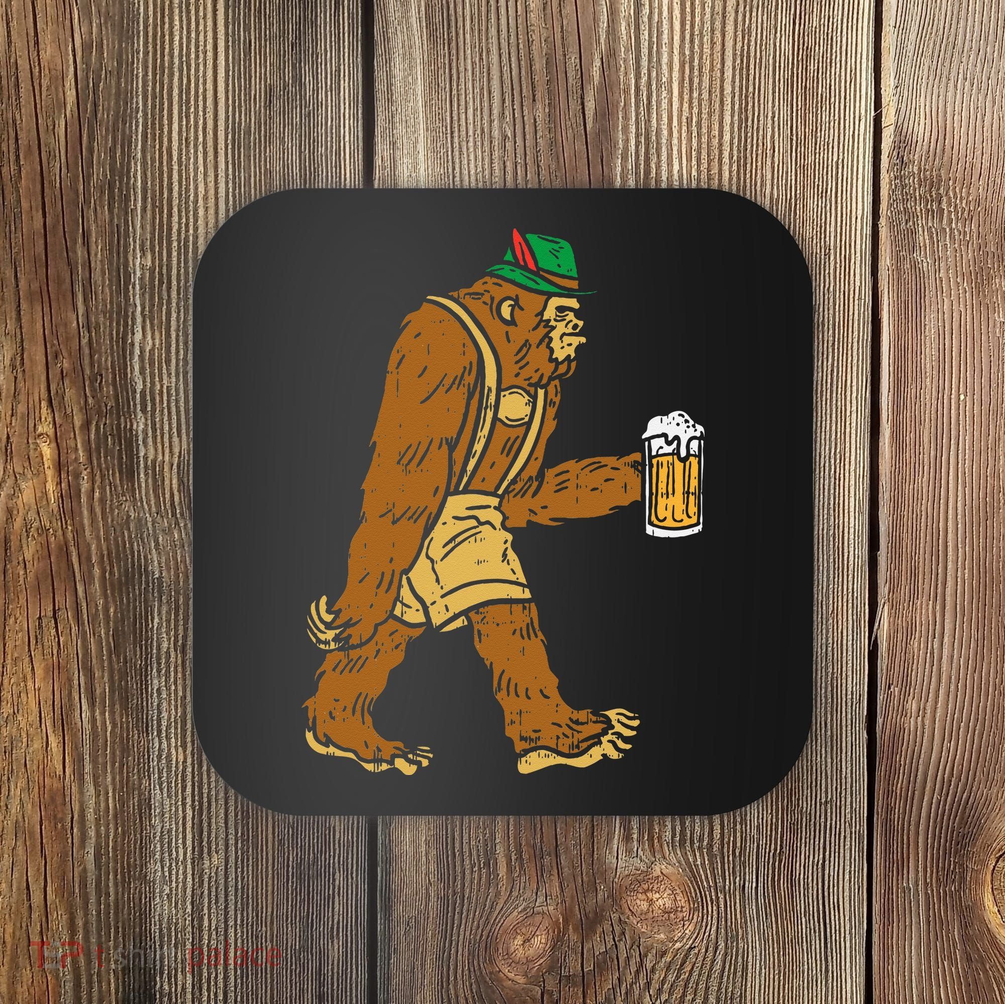 German Bigfoot Sasquatch Beer Lederhose Funny Oktoberfest Coaster