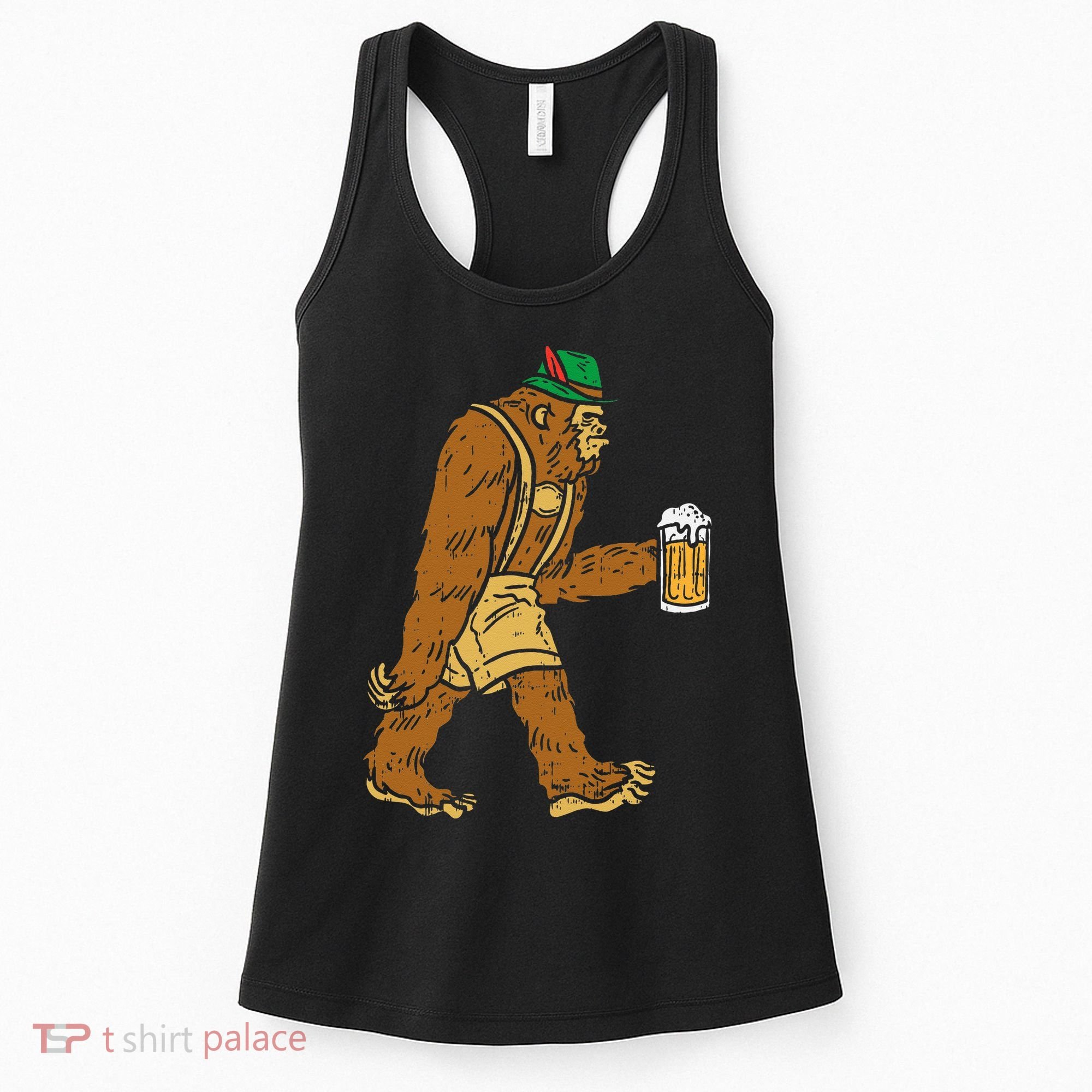 German Bigfoot Sasquatch Beer Lederhose Funny Oktoberfest Women's Tank Top