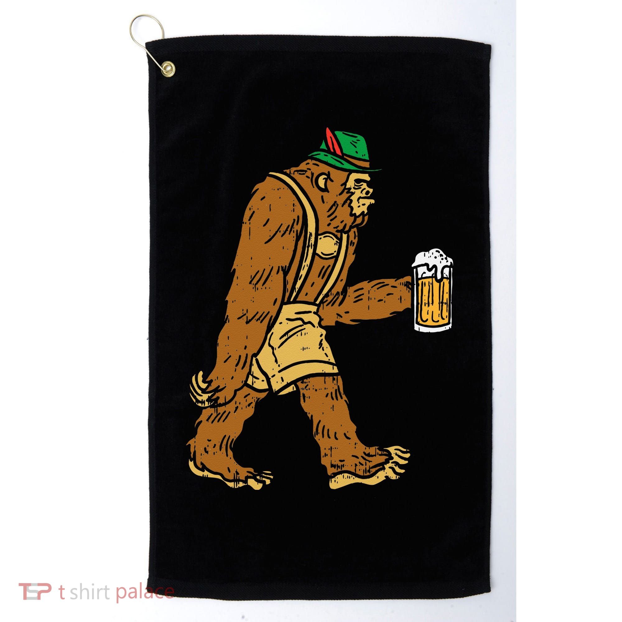 German Bigfoot Sasquatch Beer Lederhose Funny Oktoberfest Golf Towel
