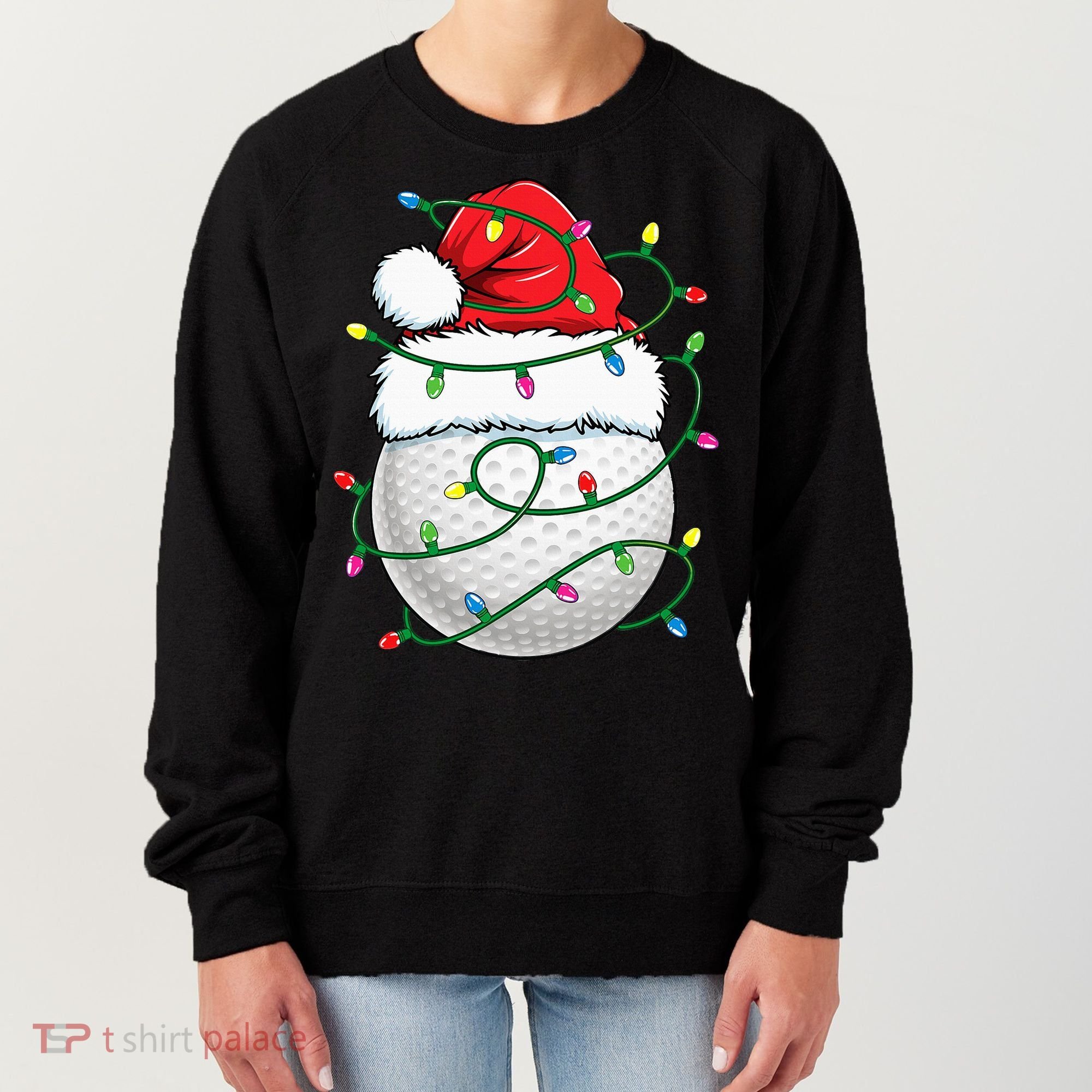 Golf Ball Santa Hat S Christmas Golfing Xmas Lights Women's Sweatshirt