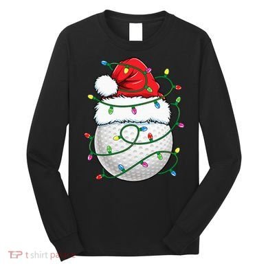 Golf Ball Santa Hat S Christmas Golfing Xmas Lights Long Sleeve Shirt