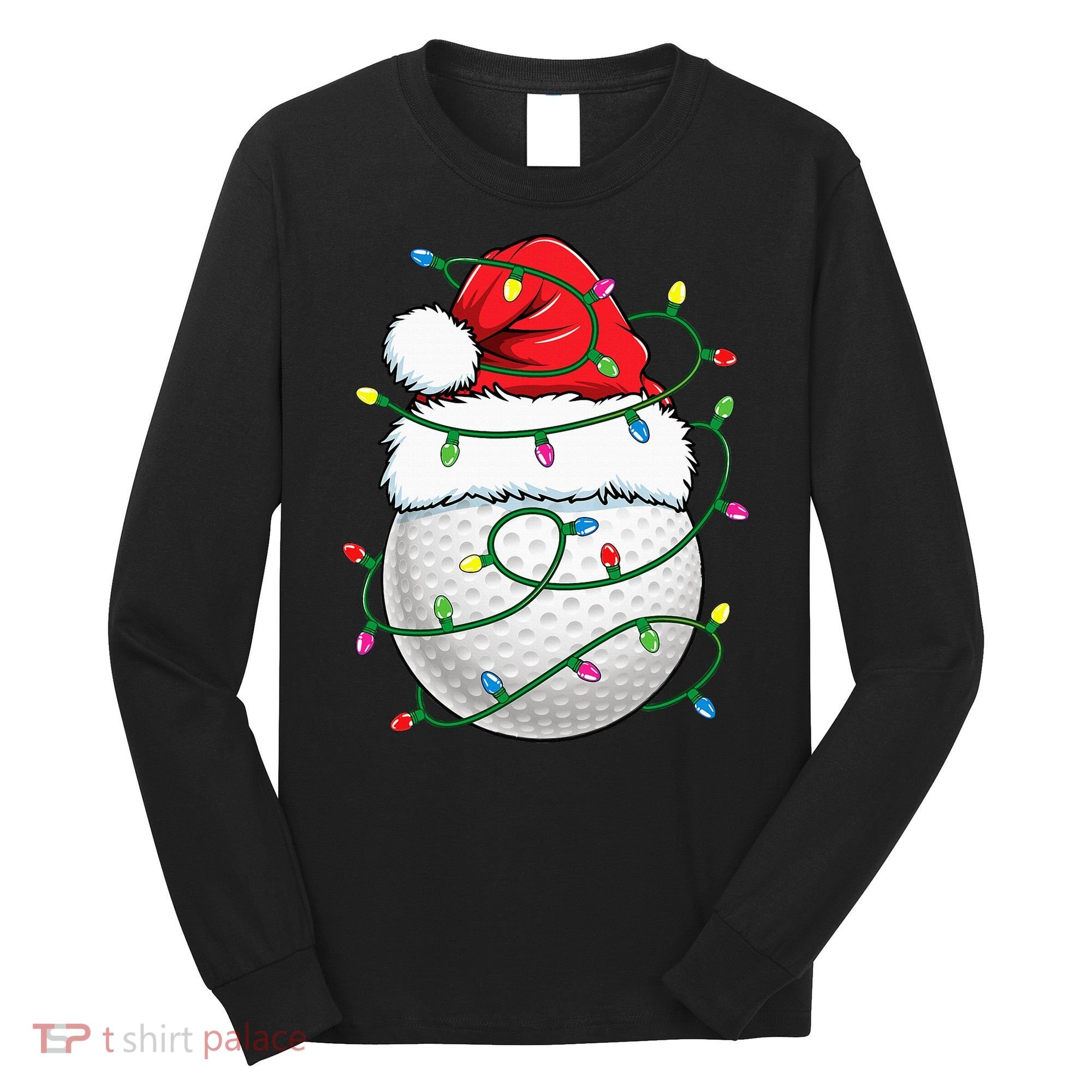 Golf Ball Santa Hat S Christmas Golfing Xmas Lights Long Sleeve Shirt