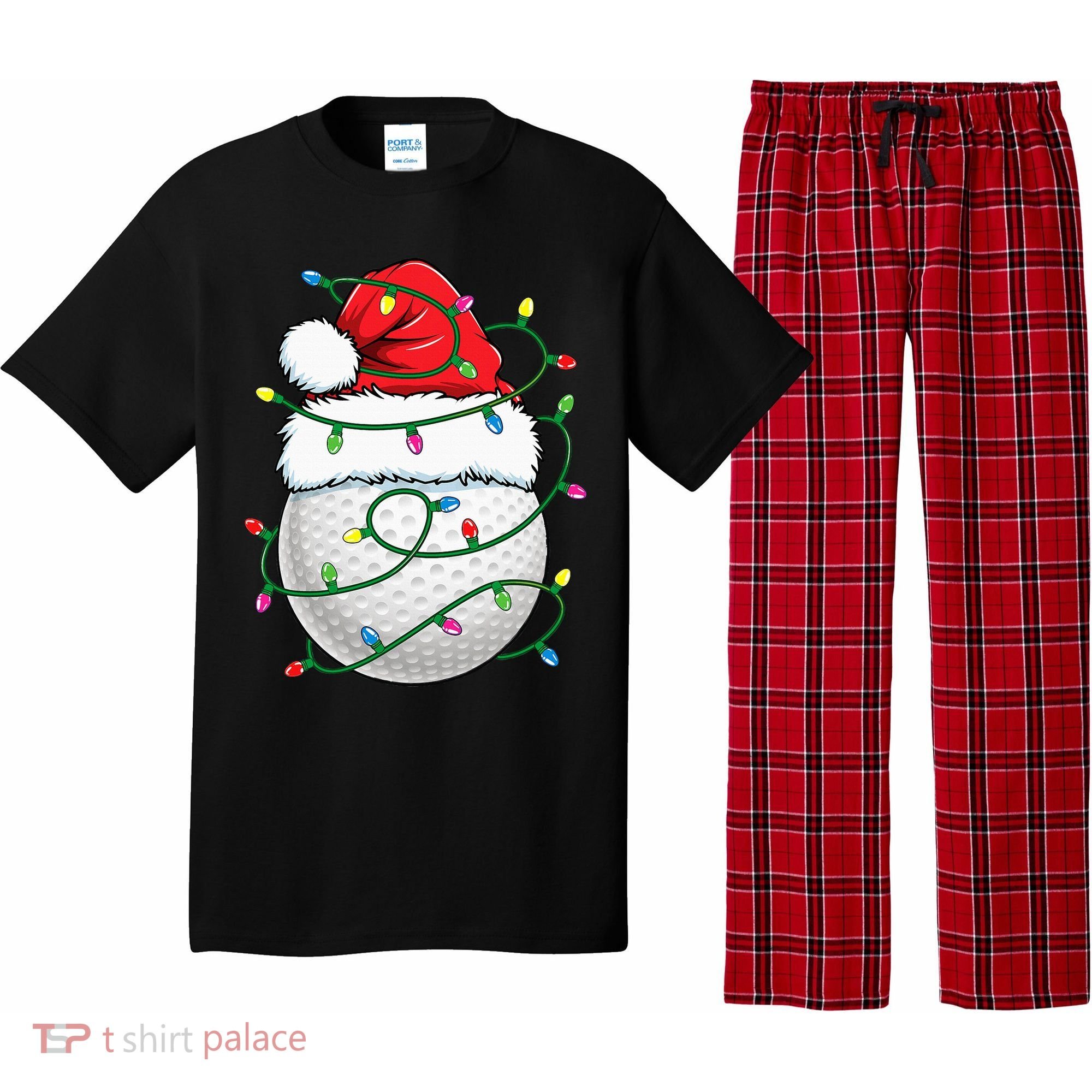 Golf Ball Santa Hat S Christmas Golfing Xmas Lights Pajama Set