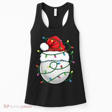 Golf Ball Santa Hat S Christmas Golfing Xmas Lights Women's Tank Top