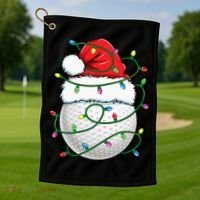 Golf Ball Santa Hat S Christmas Golfing Xmas Lights Golf Towel thumb 1