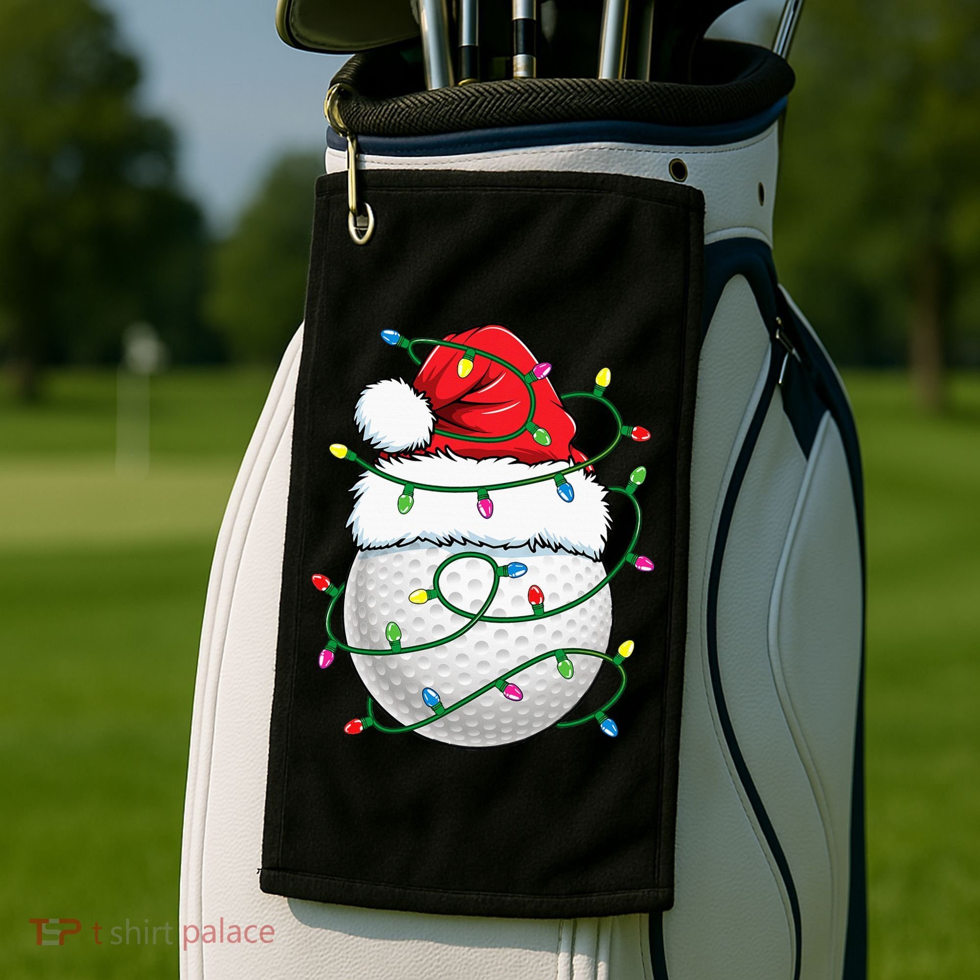 Golf Ball Santa Hat S Christmas Golfing Xmas Lights Golf Towel