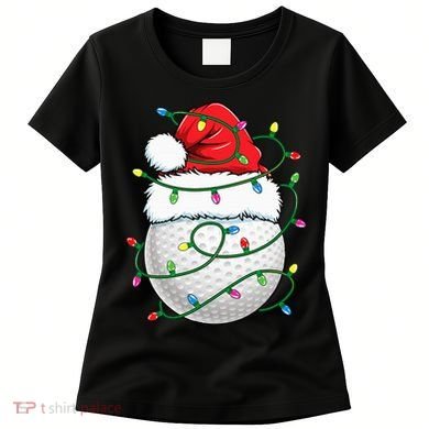 Golf Ball Santa Hat S Christmas Golfing Xmas Lights Women's T-Shirt