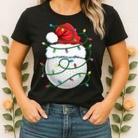 Golf Ball Santa Hat S Christmas Golfing Xmas Lights Women's T-Shirt thumb 2