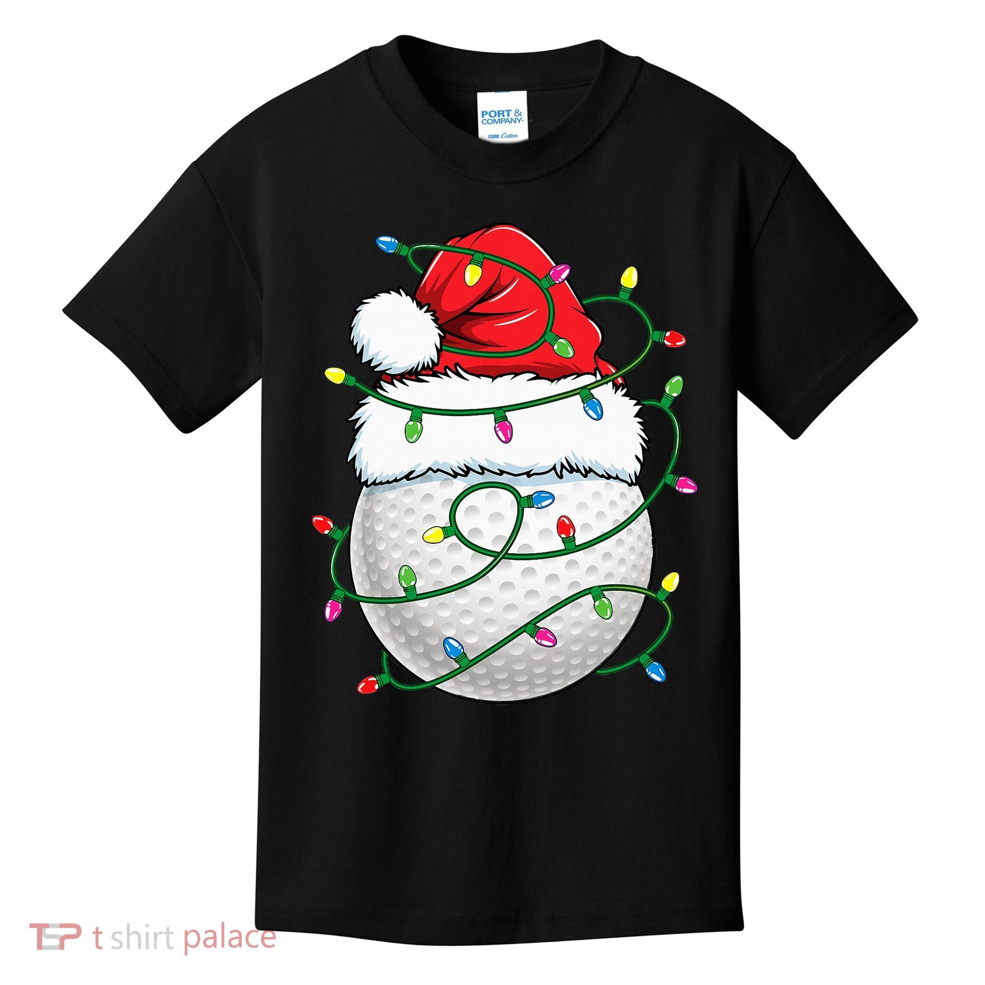 Golf Ball Santa Hat S Christmas Golfing Xmas Lights Kids T-Shirt