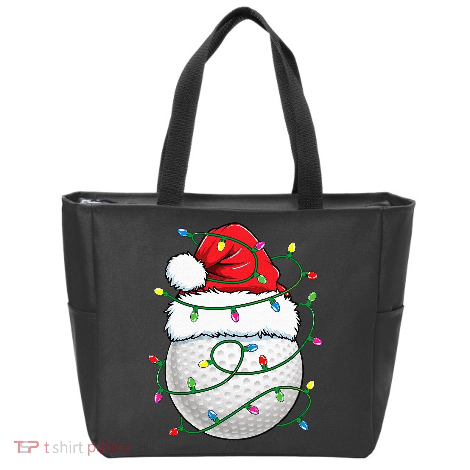 Golf Ball Santa Hat S Christmas Golfing Xmas Lights Tote Bag