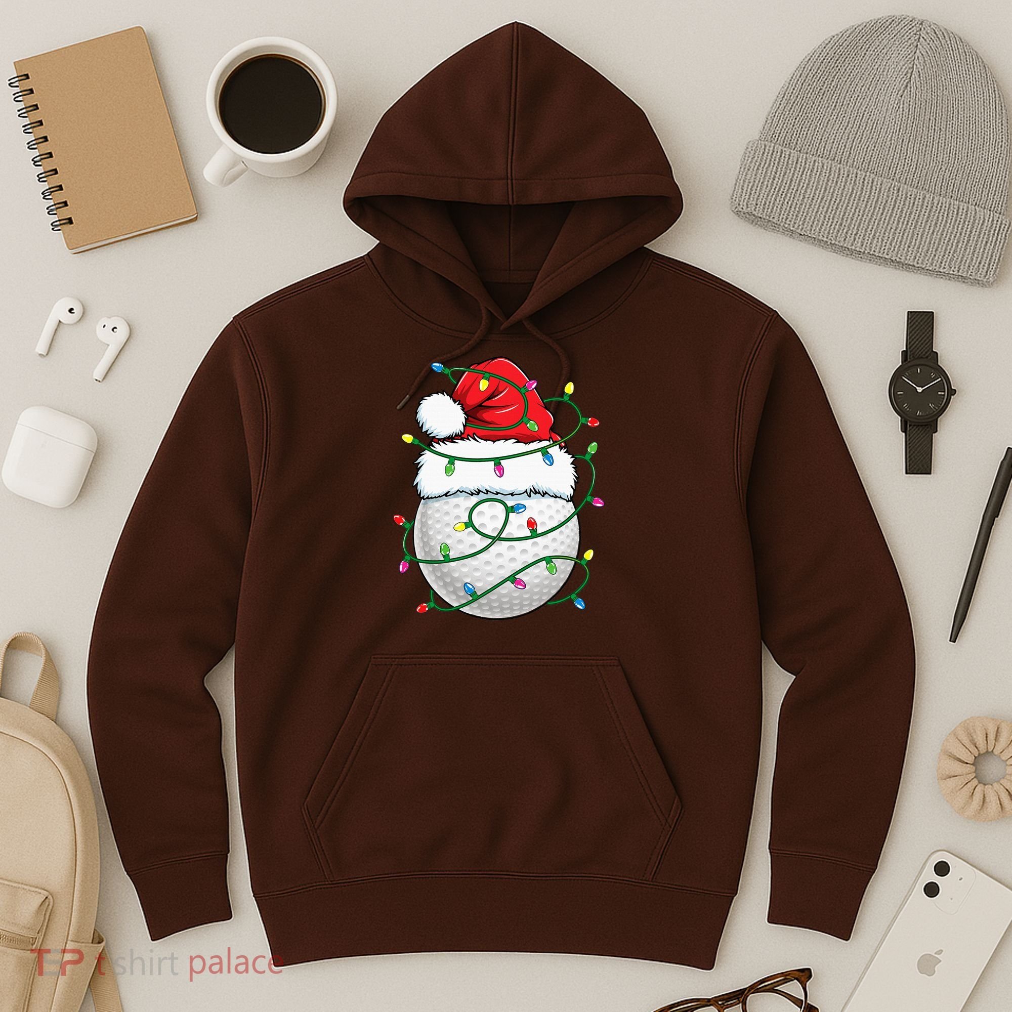 Golf Ball Santa Hat S Christmas Golfing Xmas Lights Hoodie