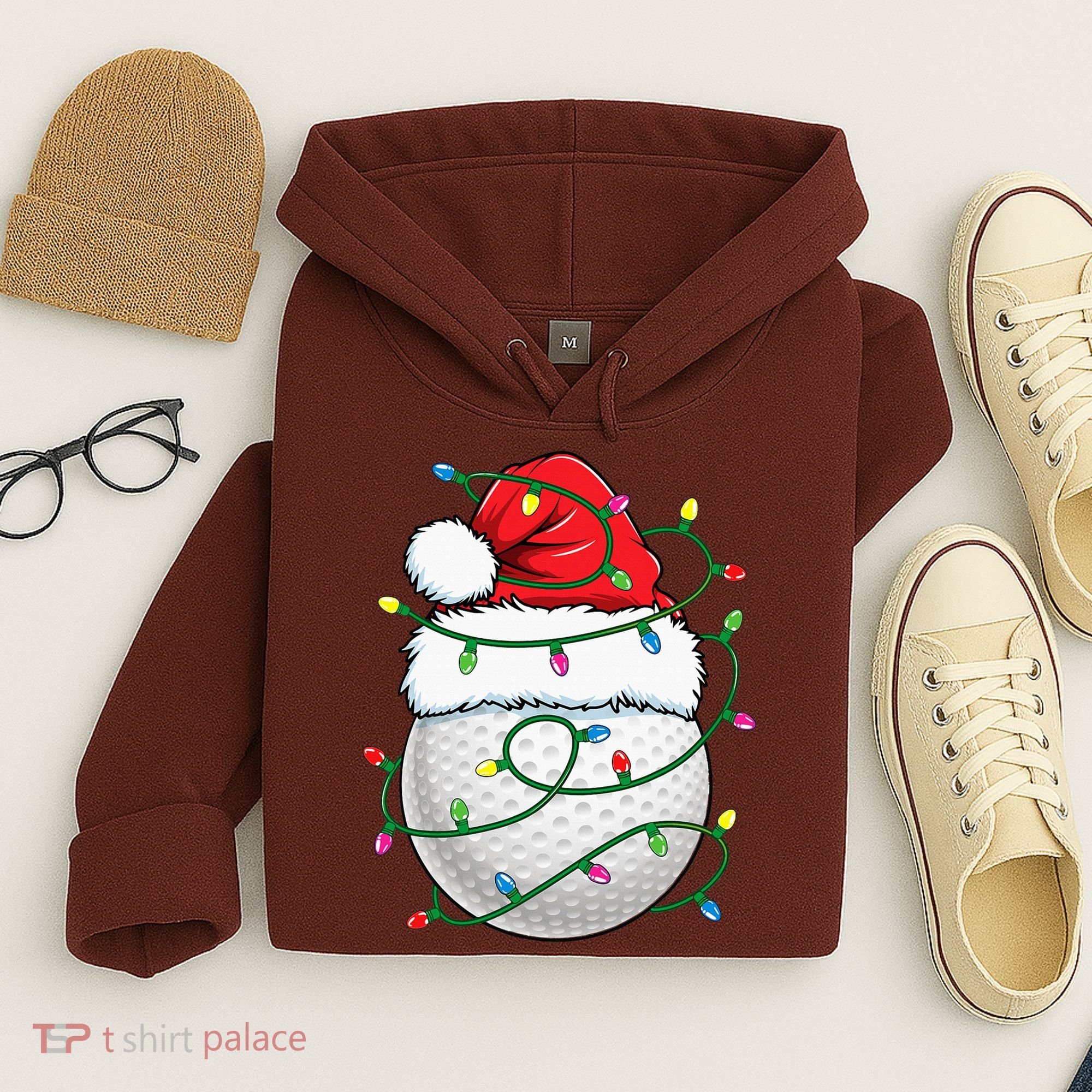 Golf Ball Santa Hat S Christmas Golfing Xmas Lights Hoodie