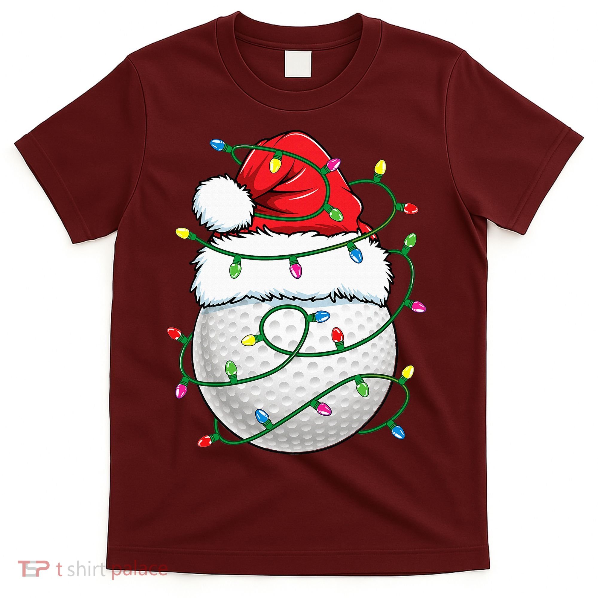 Golf Ball Santa Hat S Christmas Golfing Xmas Lights T-Shirt