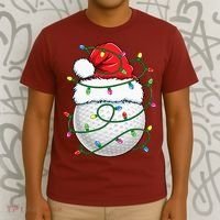Golf Ball Santa Hat S Christmas Golfing Xmas Lights T-Shirt thumb 3